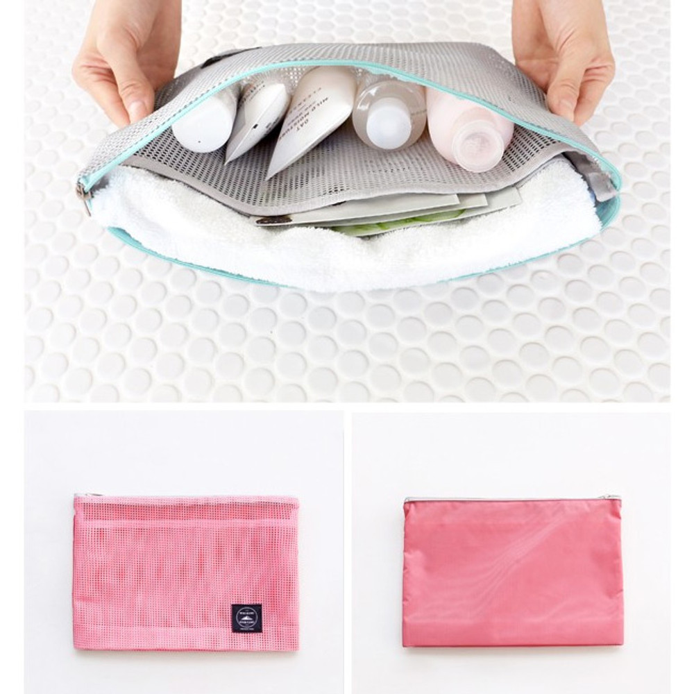 Detail of Window blows large mesh zipper pouch