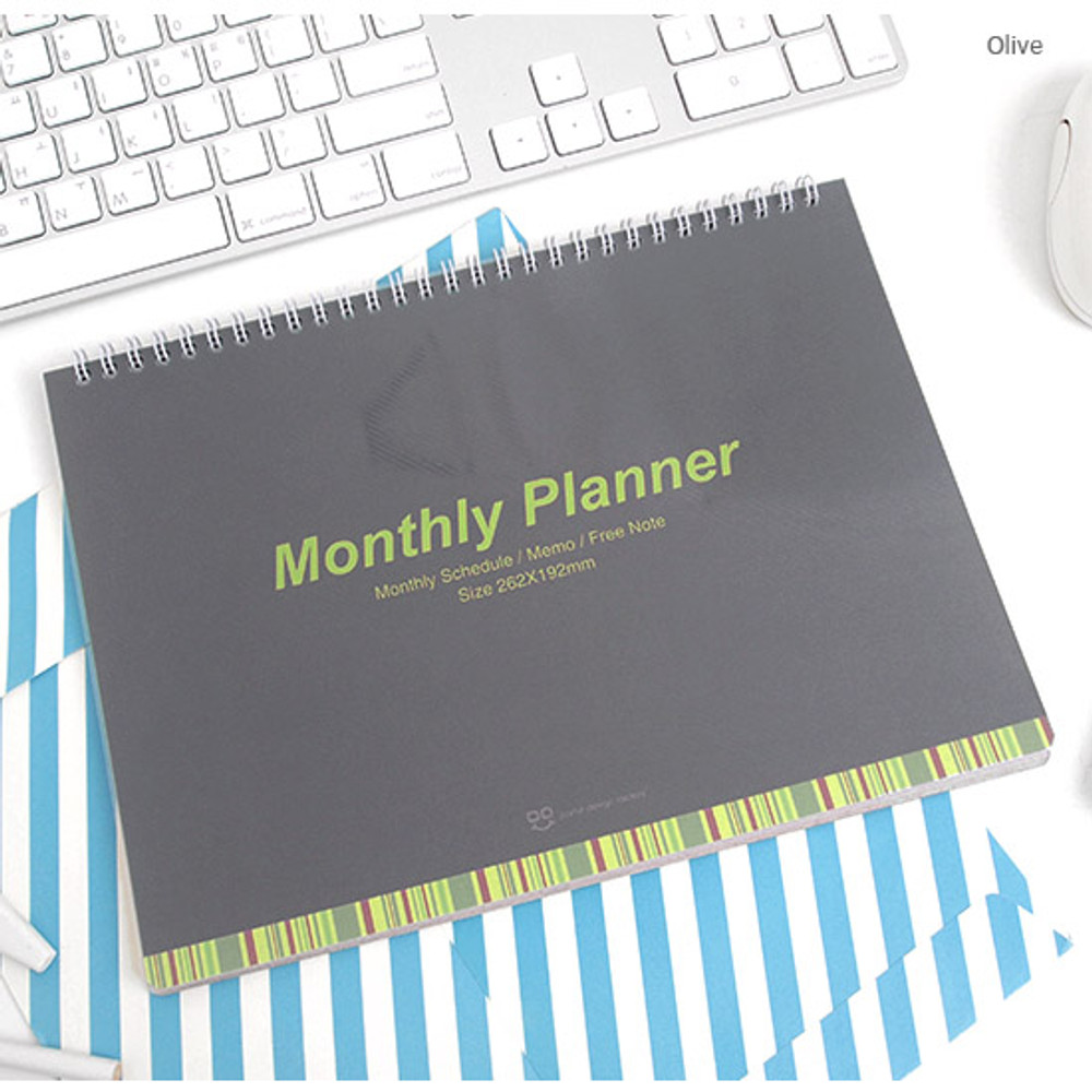 Olive - Wirebound undated monthly desk planner