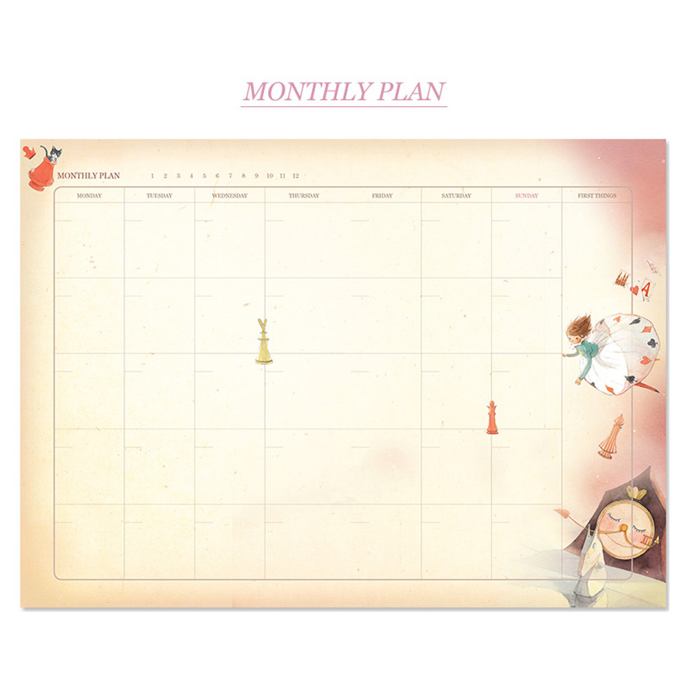 Monthly plan - Alice's adventures in wonderland undated diary