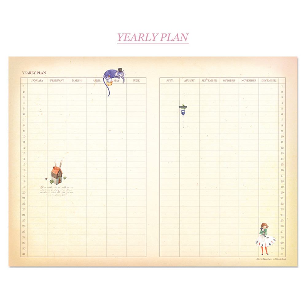 Yearly plan - Alice's adventures in wonderland undated diary