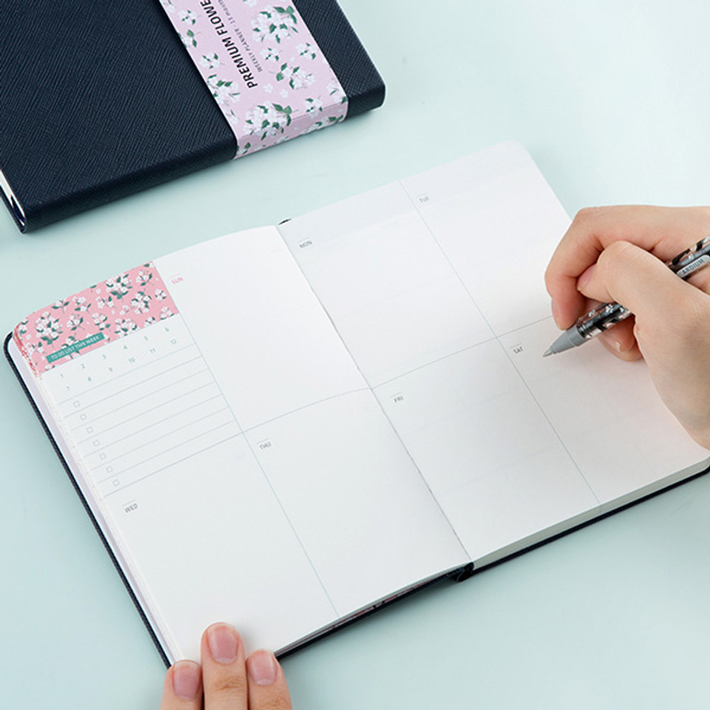  Ardium Premium flower pattern navy weekly undated small journal