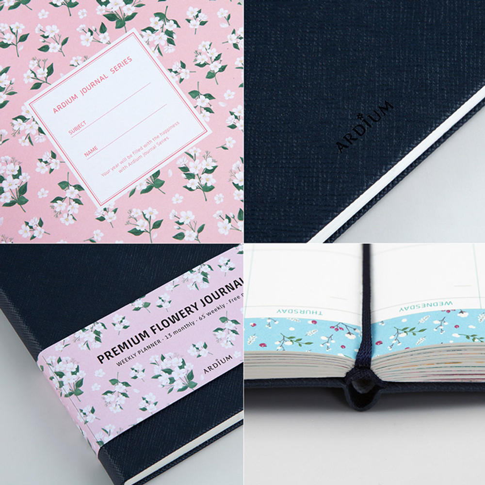  Ardium Premium flower pattern navy weekly undated small journal