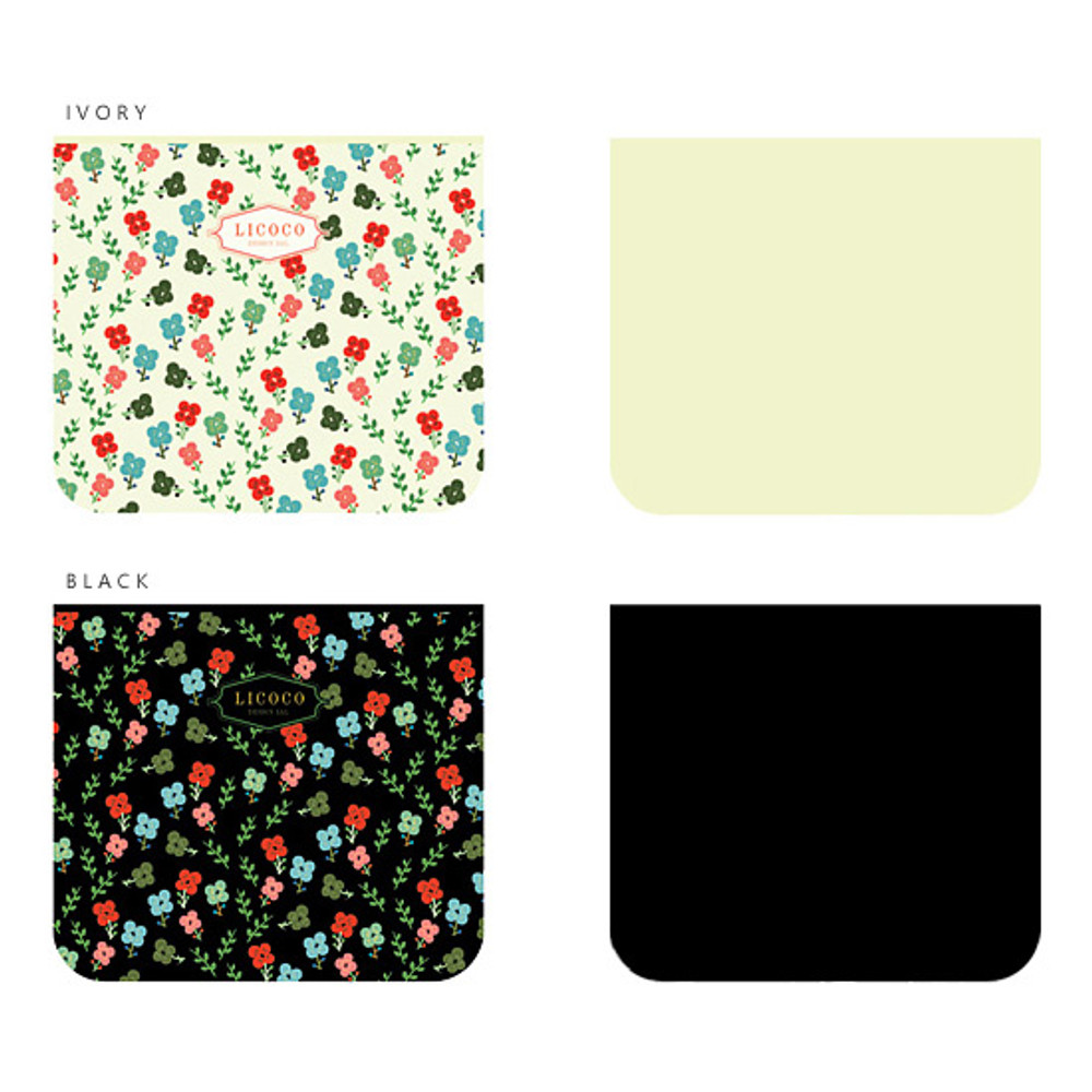 Ivory, Black - Licoco flower pattern small zipper pouch