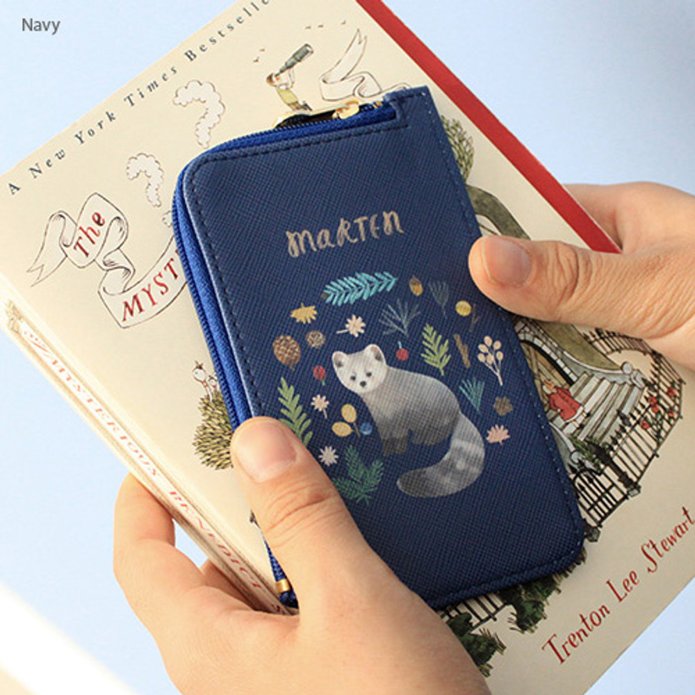 Navy - Rim pattern coner zipper card case 