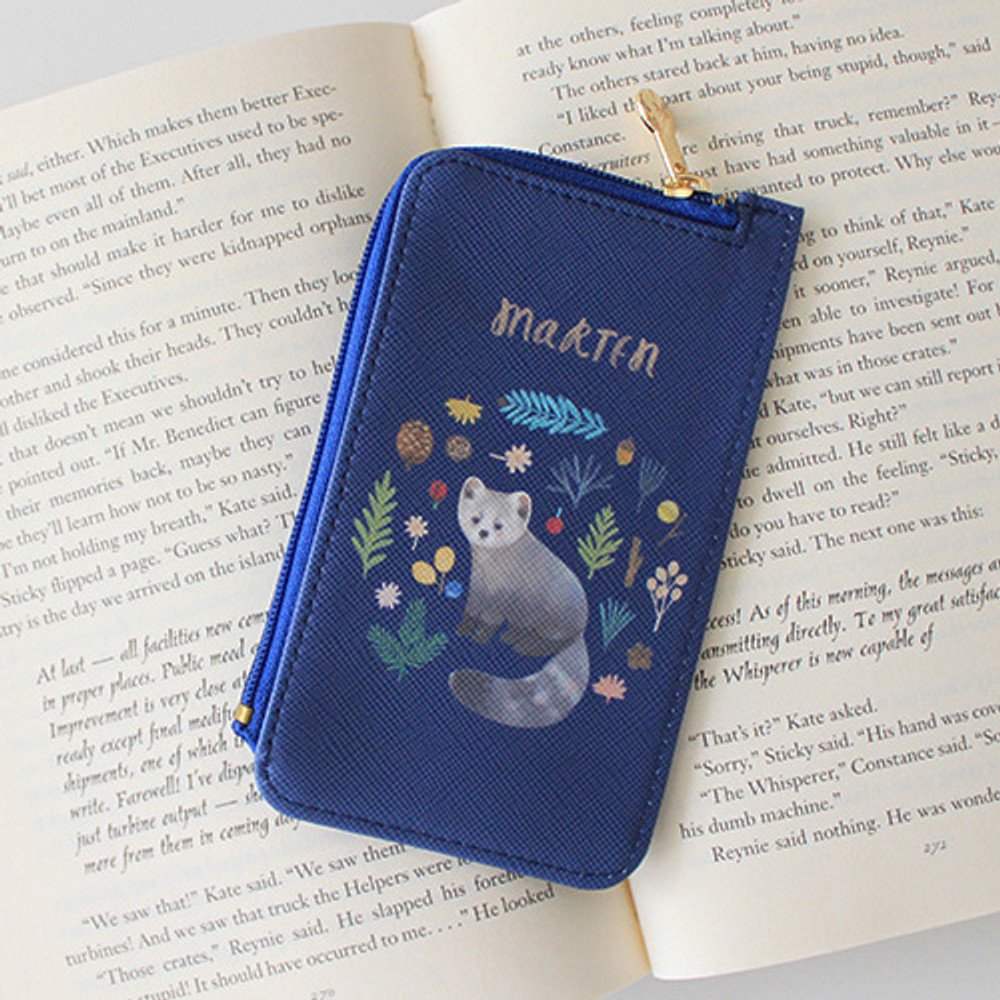 Navy - Rim pattern coner zipper card case 