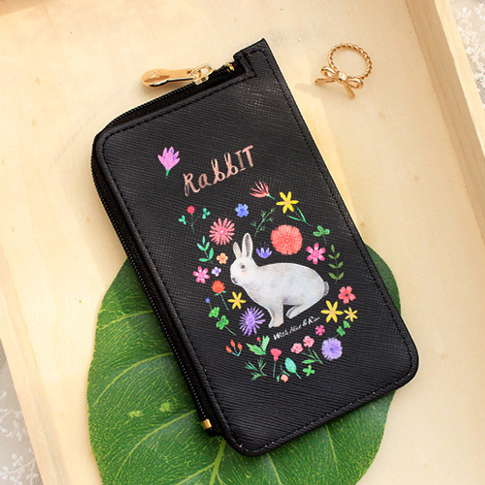 Rabbit - Rim pattern coner zipper card case 