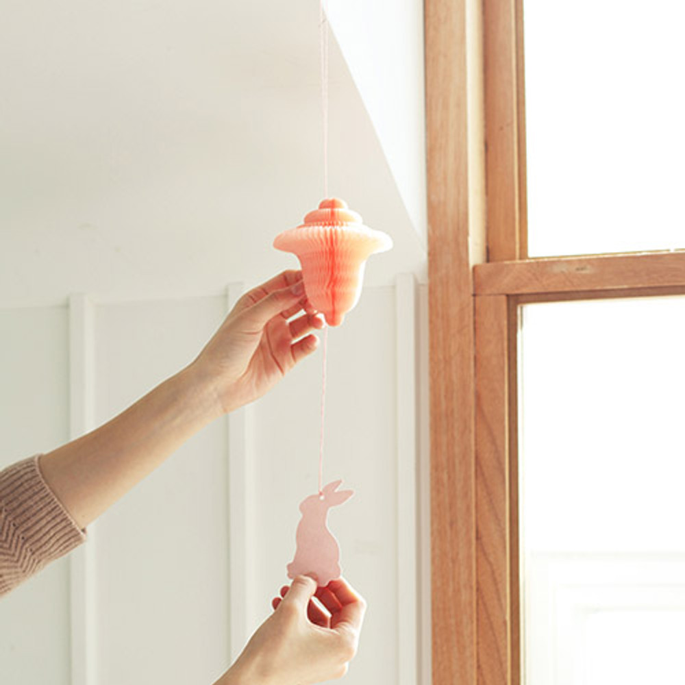 Pink - Paper mobile card with envelope set - Spring rabbit