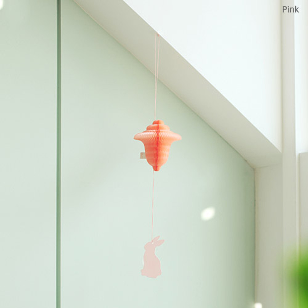 Pink - Paper mobile card with envelope set - Spring rabbit