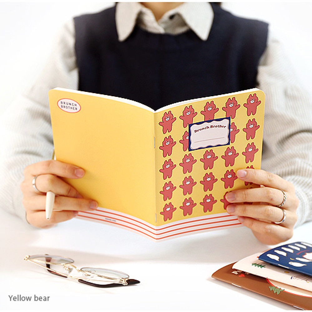 Yellow bear - illustration medium plain and lined notebook