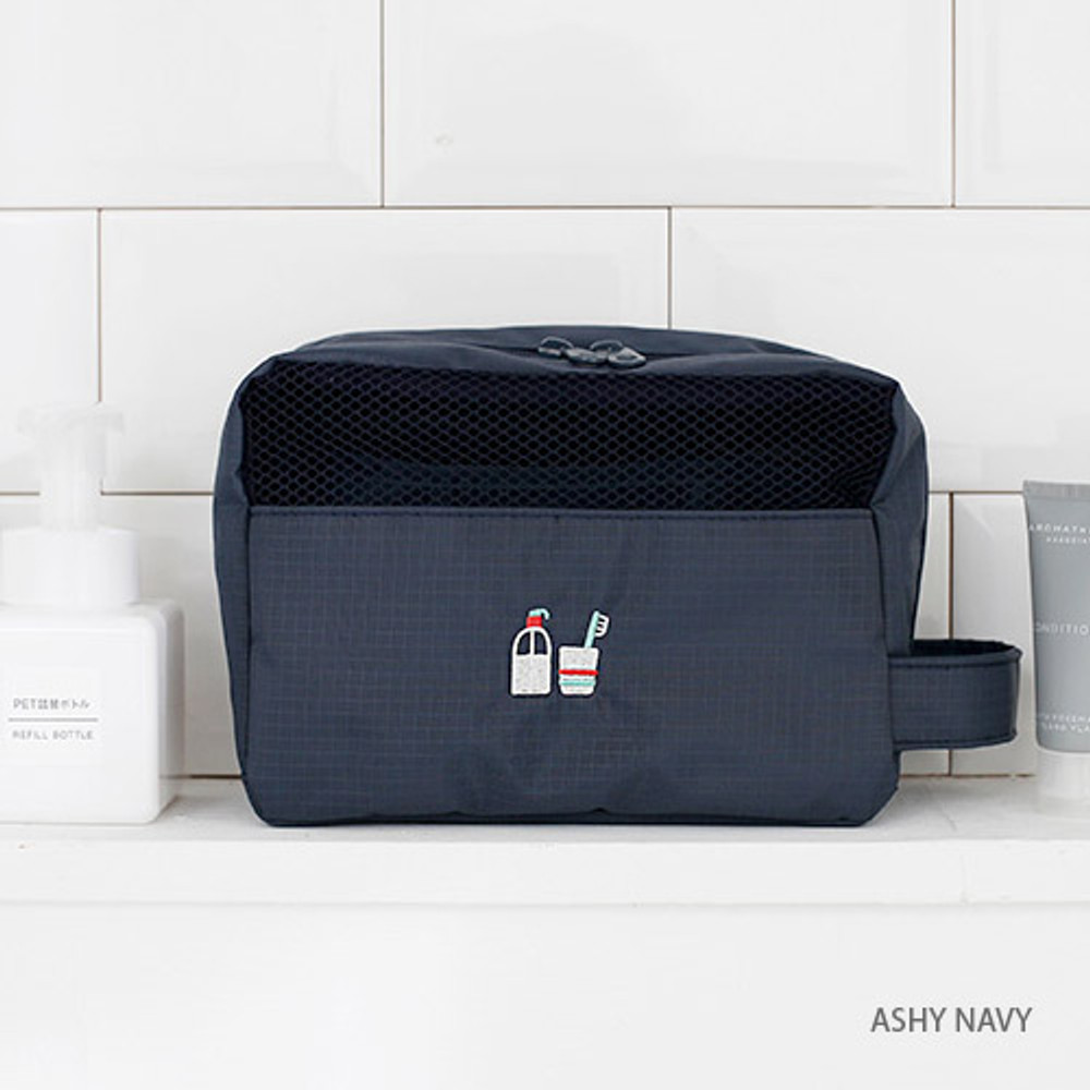 Ashy navy - Travel toiletry bag with hand strap