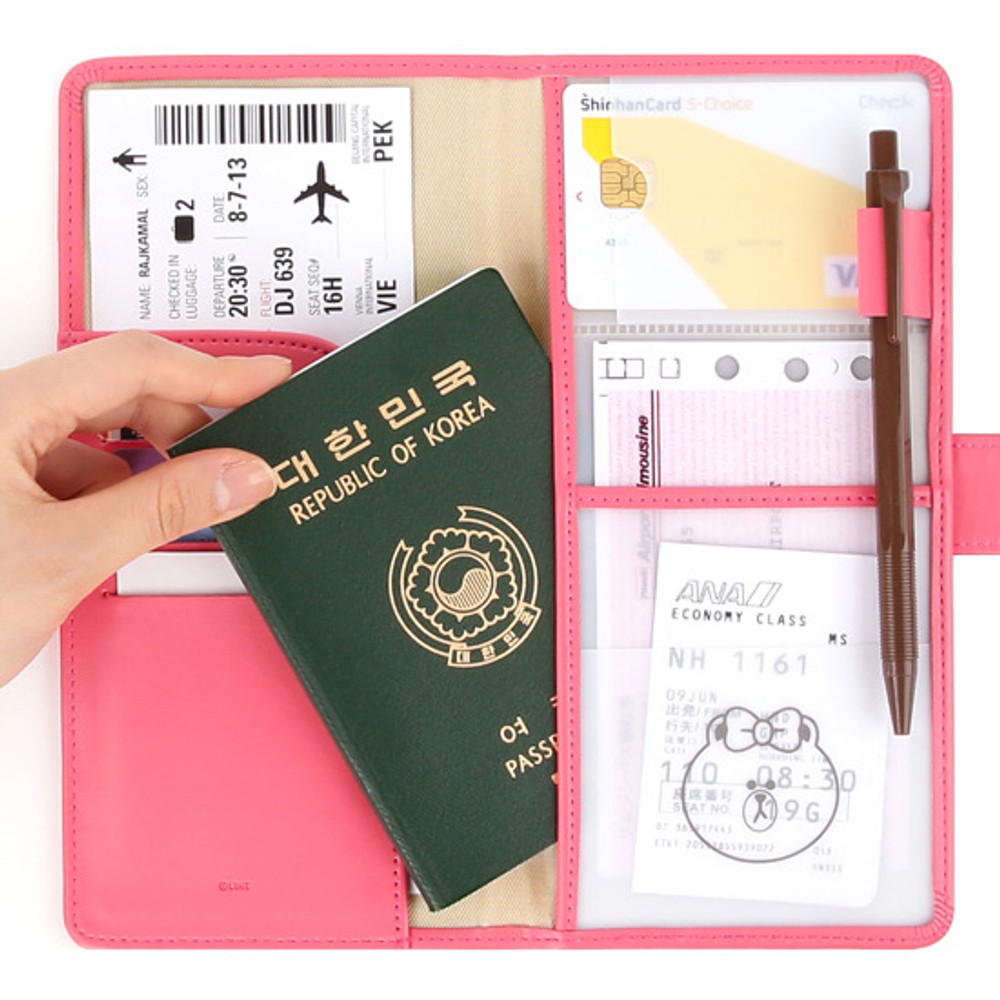 Line friends RFID blocking long passport case with leather sticker