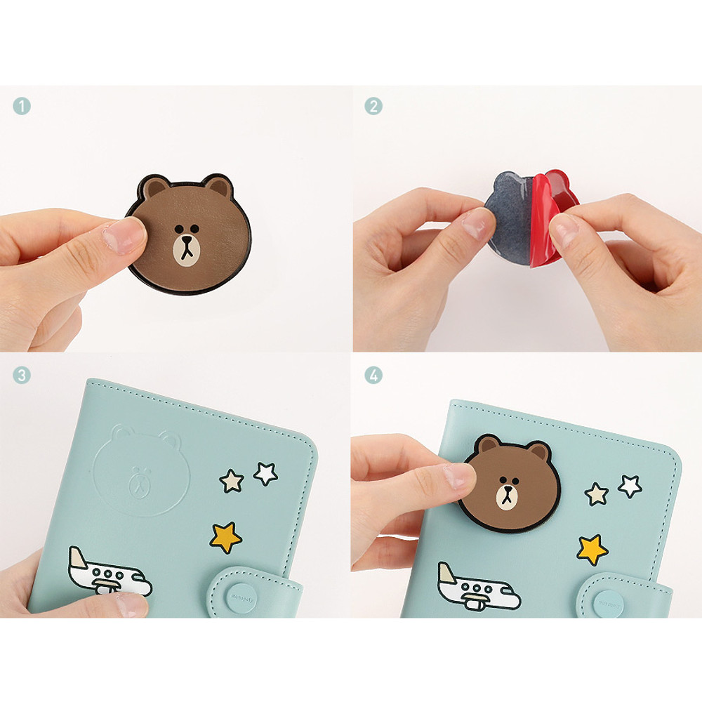 Line friends RFID blocking passport case with leather sticker