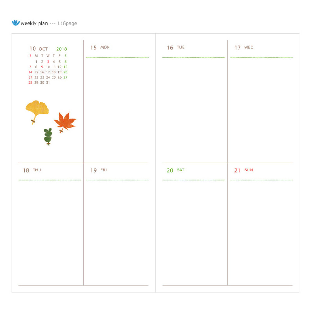 Weekly plan - 2018 Rainbow small dated diary