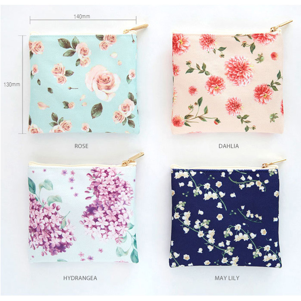 Option - Blossom pattern medium zipper flat pouch