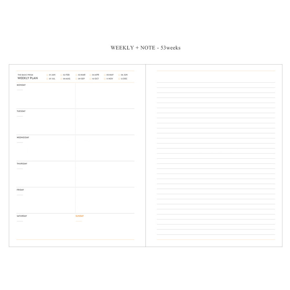 Weekly + Note - Prism spiral undated weekly scheduler