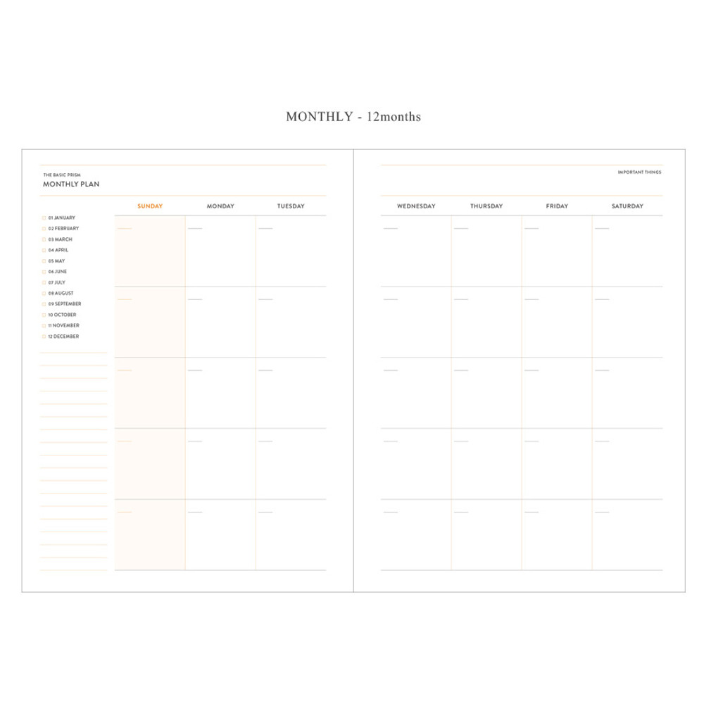 Monthly - Prism spiral undated weekly scheduler