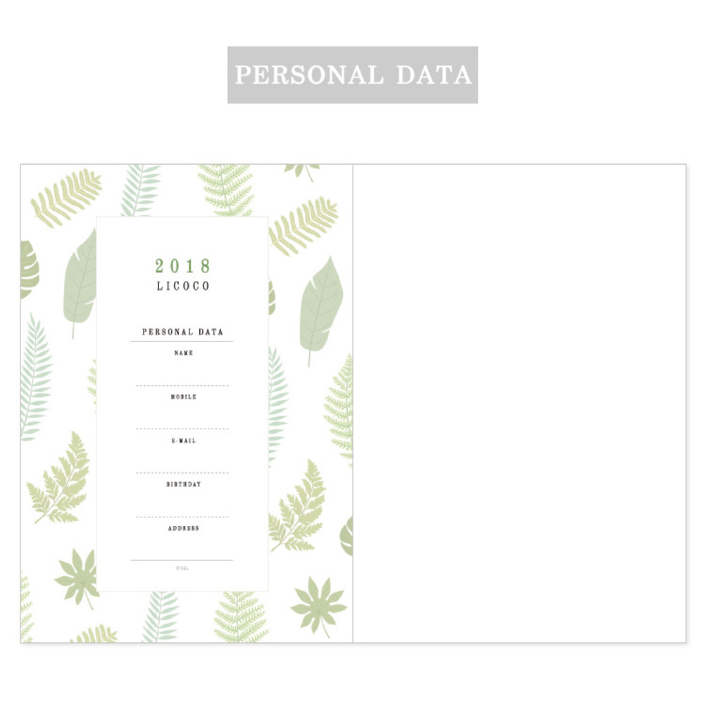 Personal data - 2018 Licoco flower small dated weekly diary