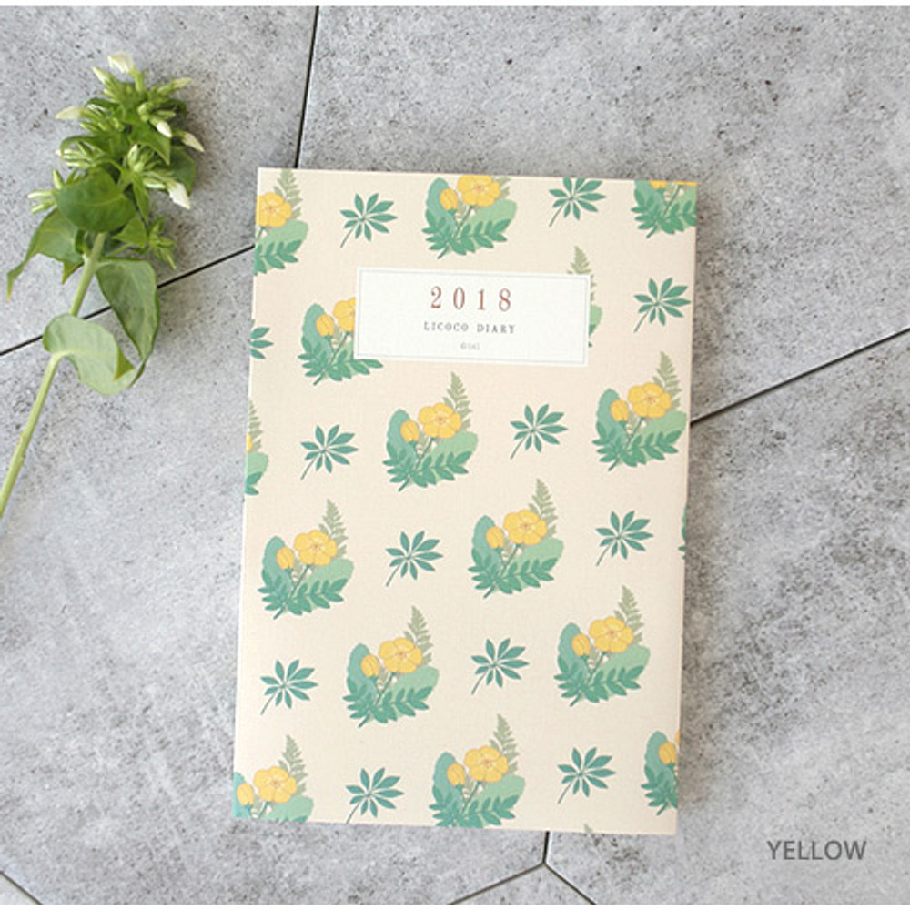 Yellow - 2018 Licoco flower pattern small dated weekly diary