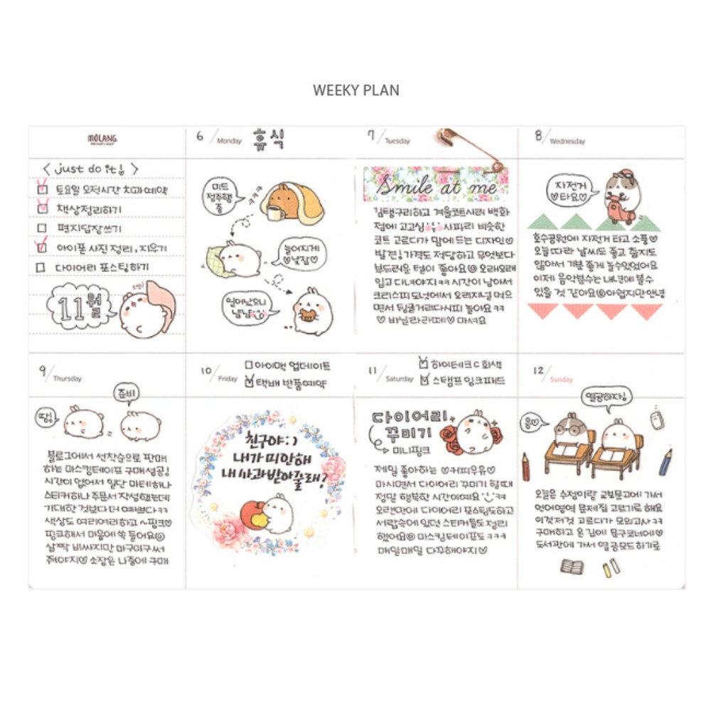 Weekly plan - Molang undated weekly diary agenda