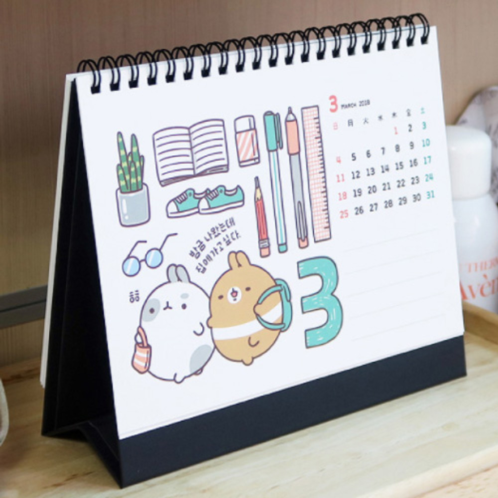 2018 Molang illustration spiral bound medium desk calendar