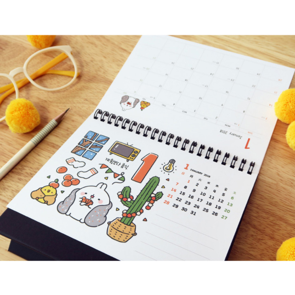2018 Molang illustration spiral bound medium desk calendar