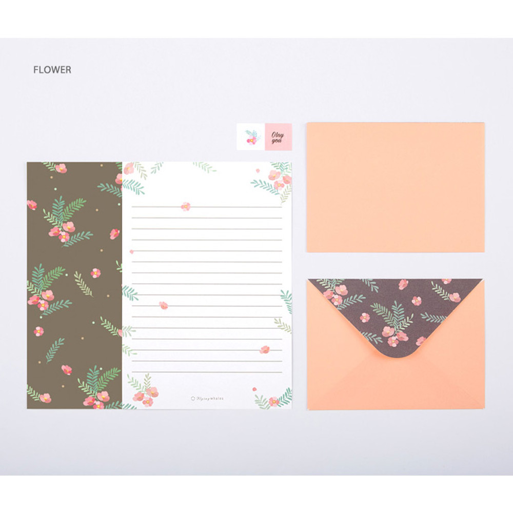 Flower - Flying Whales pattern letter paper and envelope set 