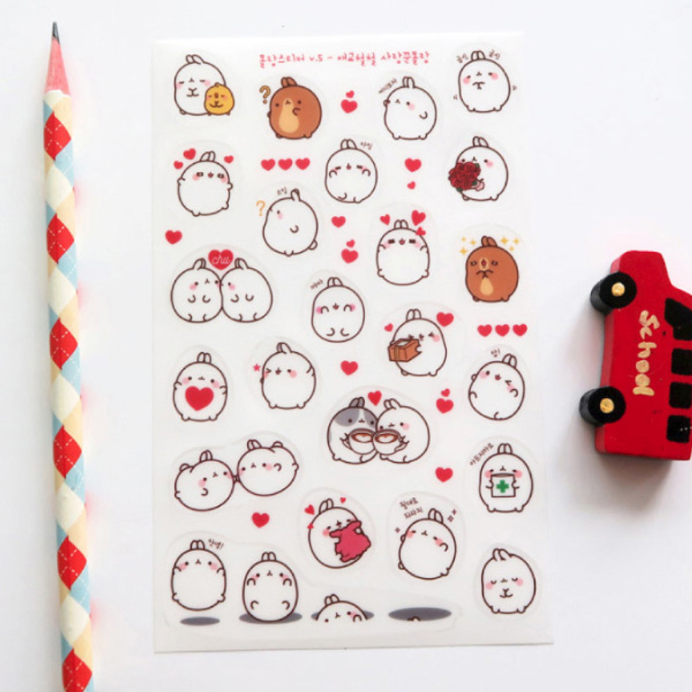 Bookcodi Molang cute deco transparent clear sticker set ver5