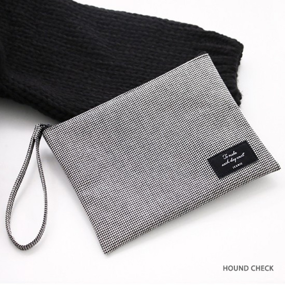 Hound check - ICONIC Plain cotton flat zipper large pouch with strap