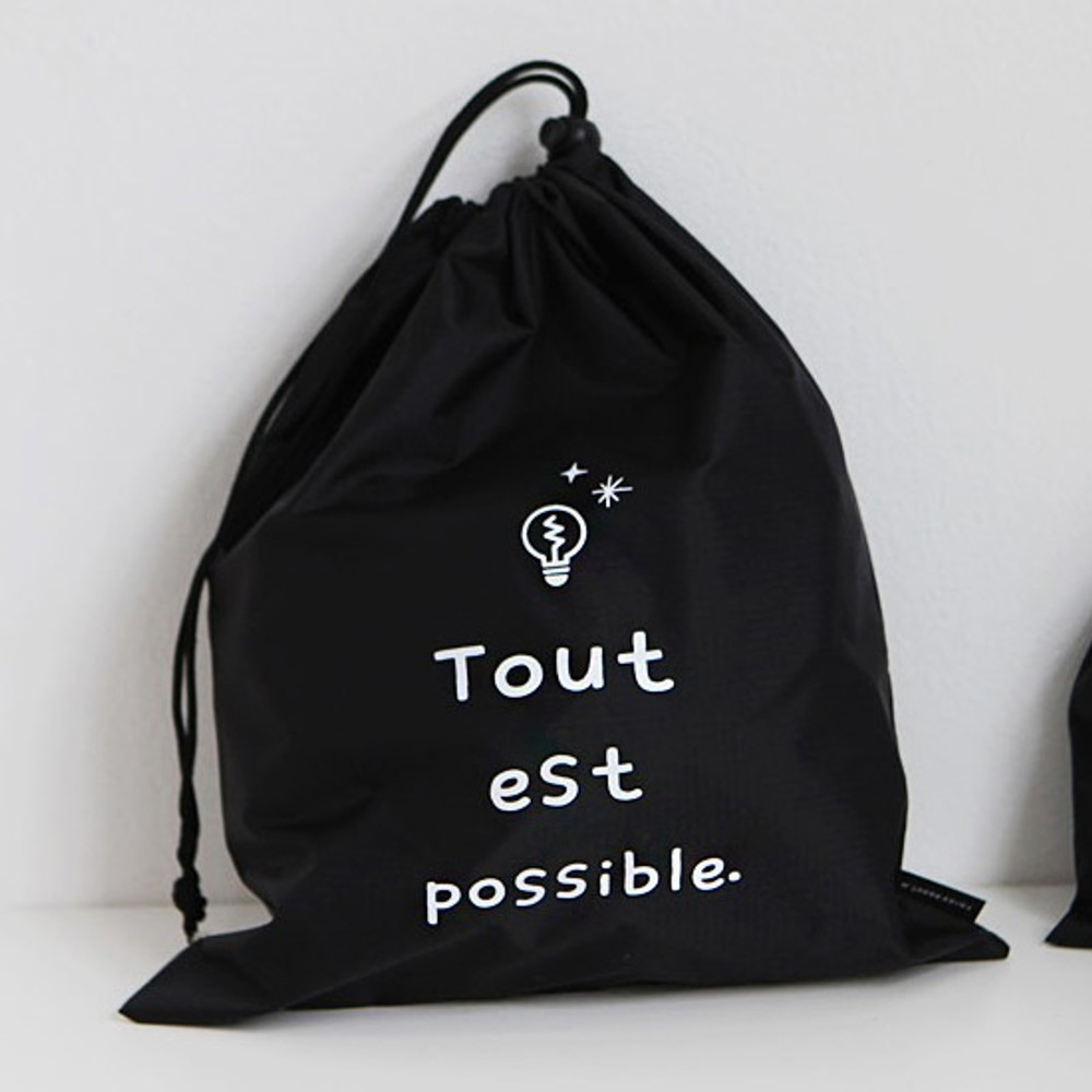 Black - Think about W large drawstring pouch
