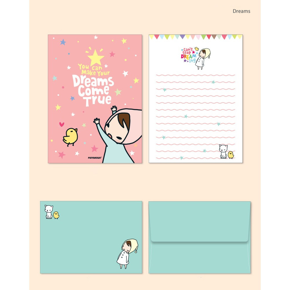 Ponybrown Cute illustration small letter paper and envelope set