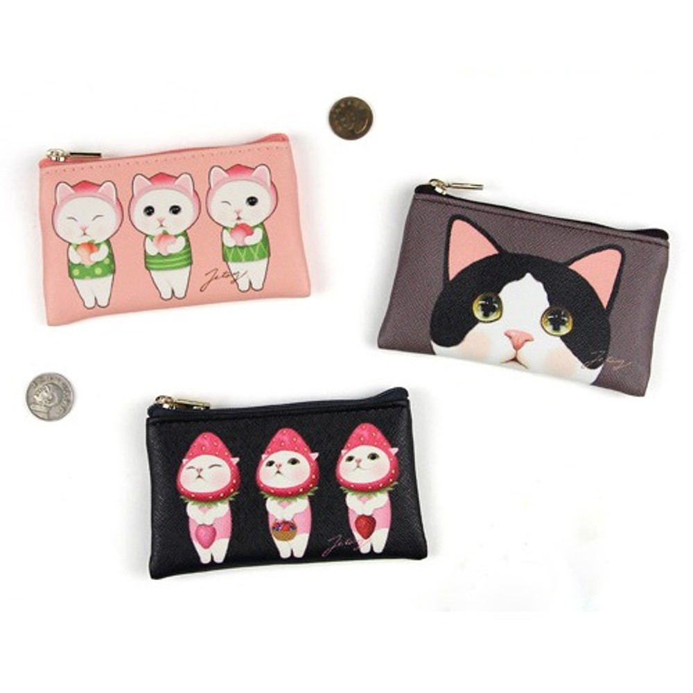 Jetoy Choo Choo cat flat zipper card case