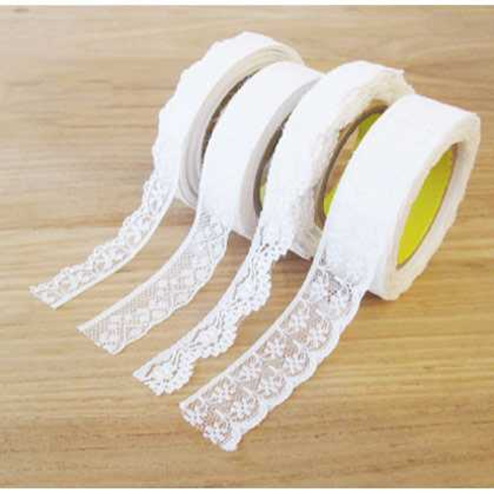 Adhesive deco lace fabric cotton roll tape - white