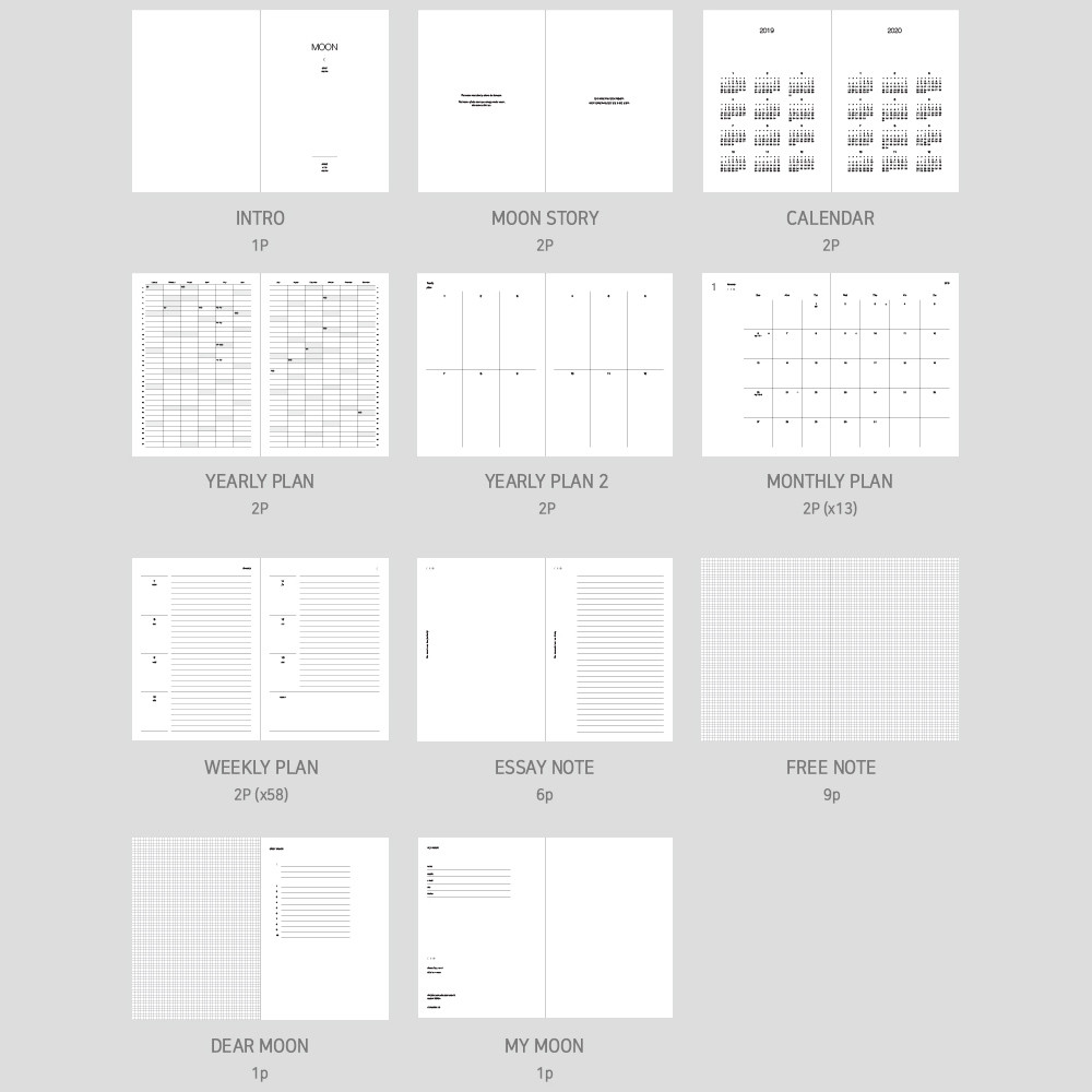 Composition of 2019 Dear moon large dated weekly diary