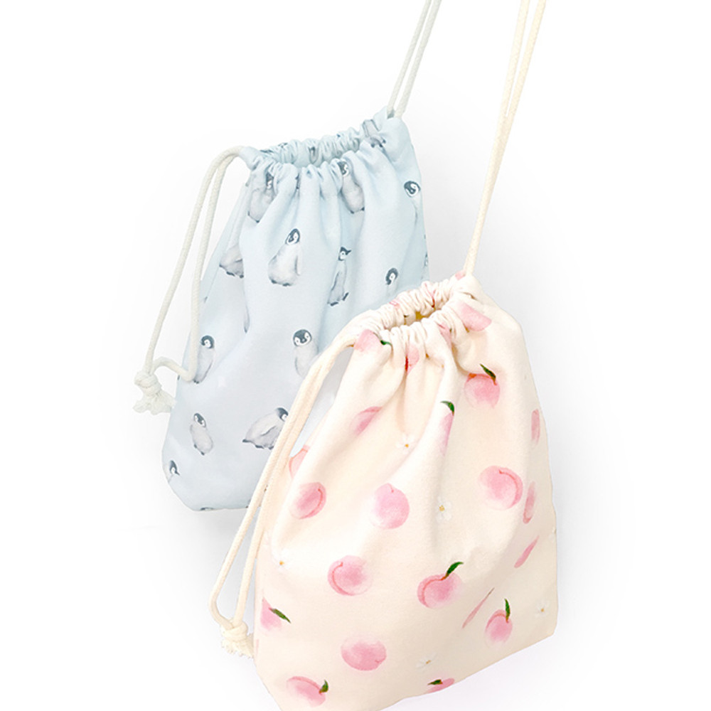O-check Pattern large cotton drawstring pouch