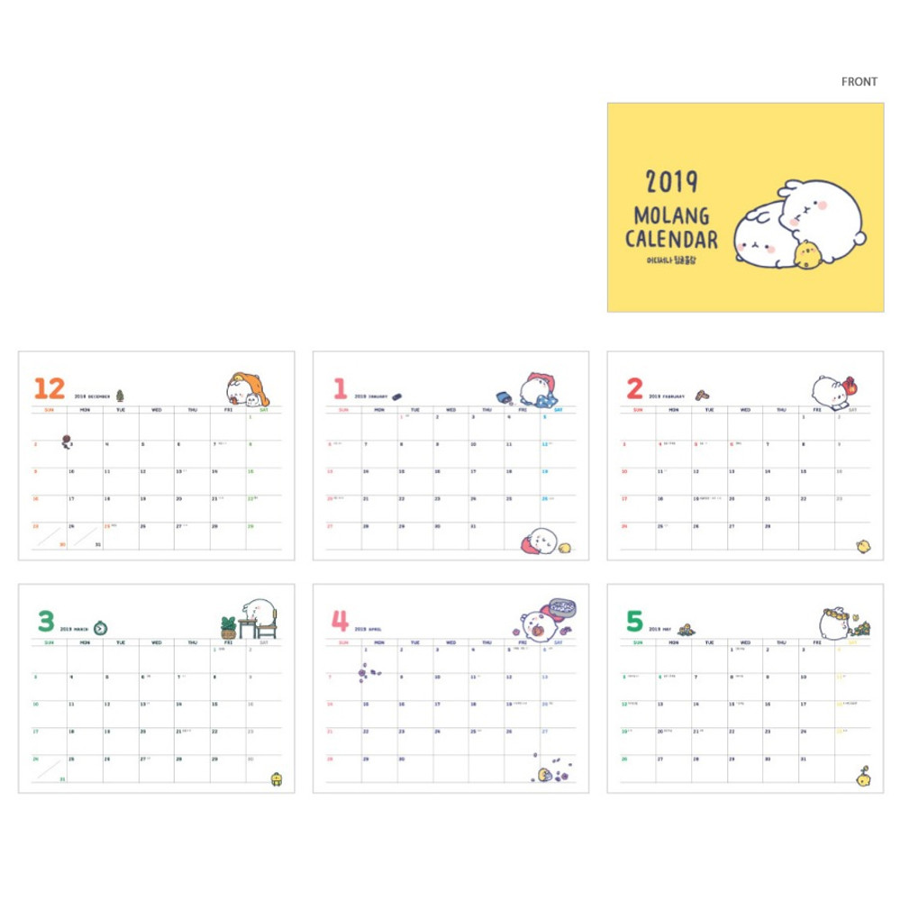 Front - 2019 Molang spiral bound standing desk calendar