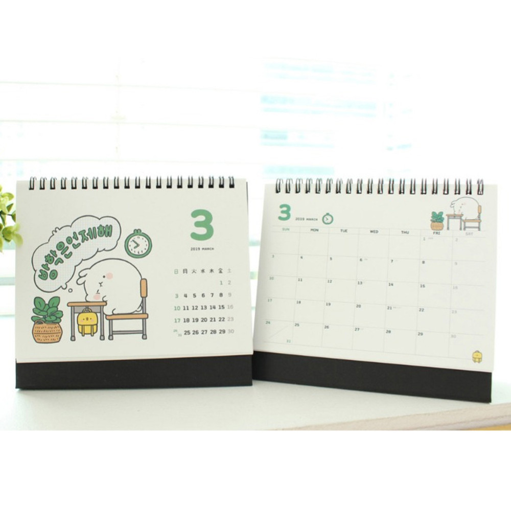 Bookcodi 2019 Molang spiral bound standing desk calendar