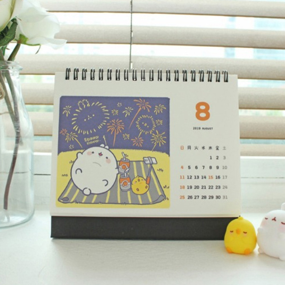 Bookcodi 2019 Molang spiral bound standing desk calendar