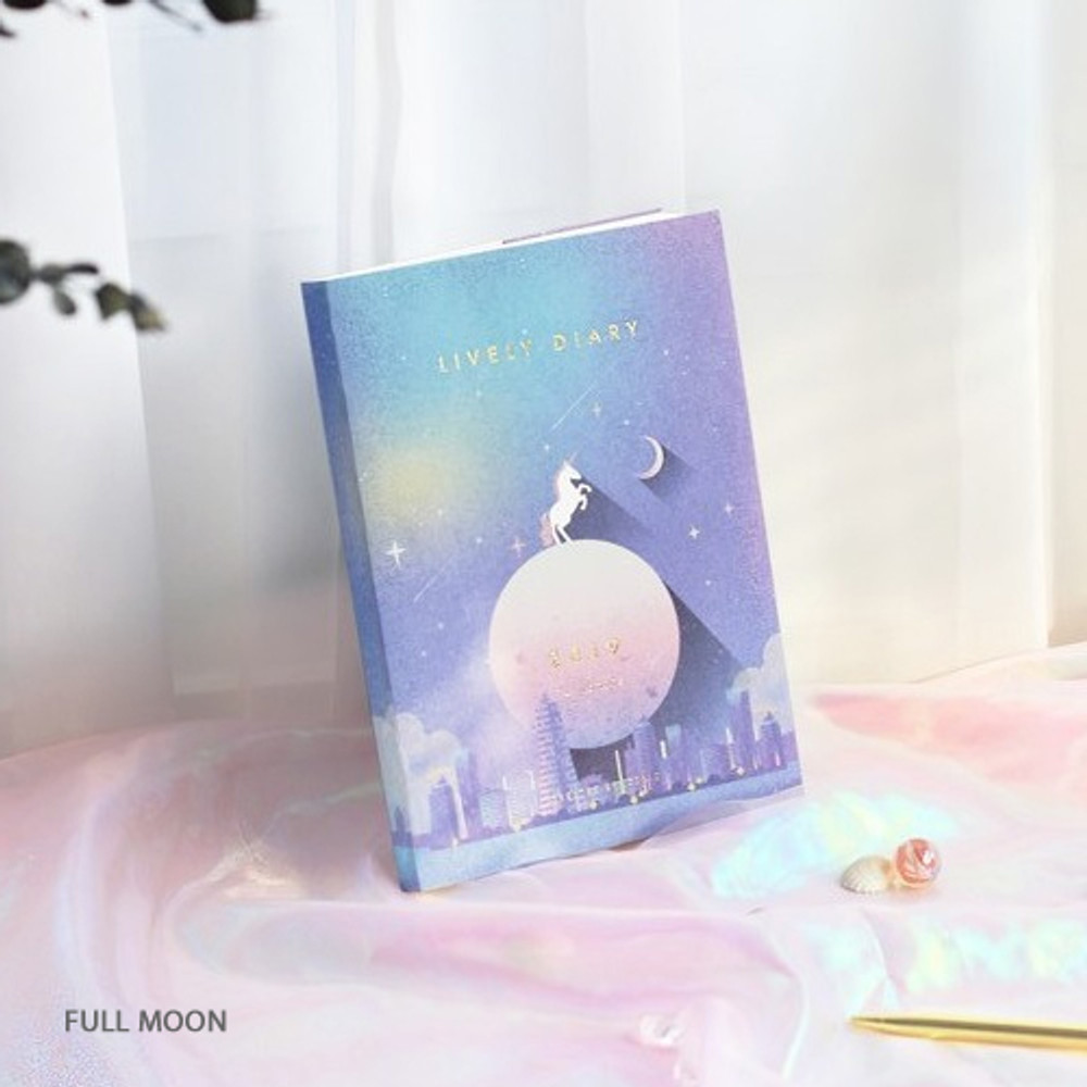 Full moon - 2019 Lively illustration dated weekly diary