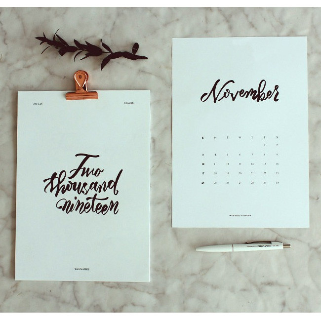 Wanna This 2019 Calligraphy A4 size calendar sheets pad