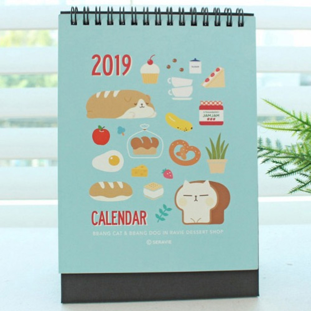 Bookcodi 2019 Bbang cat spiral bound standing desk calendar