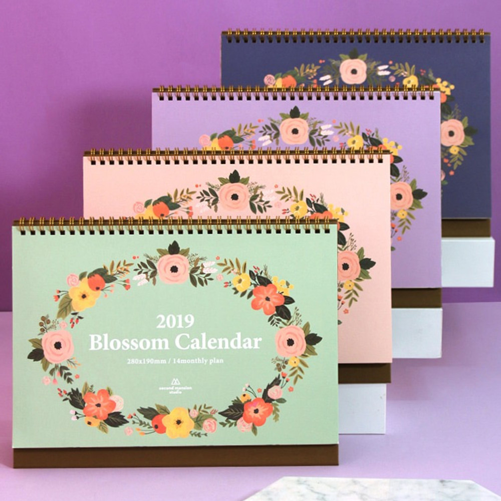 Second mansion 2019 Blossom spiral bound desk flip calendar