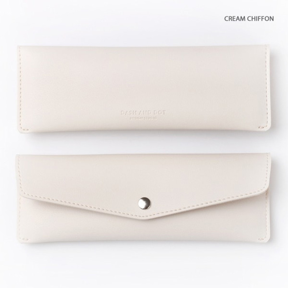 Cream chiffon - Merci PU stitched slim pencil case pouch