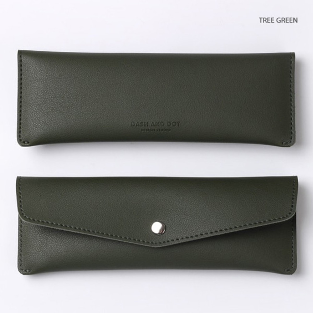 Tree green - Merci PU stitched slim pencil case pouch