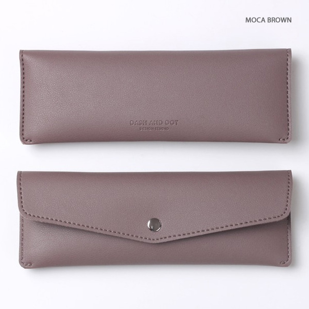 Mocha brown - Merci PU stitch slim pencil case pouch
