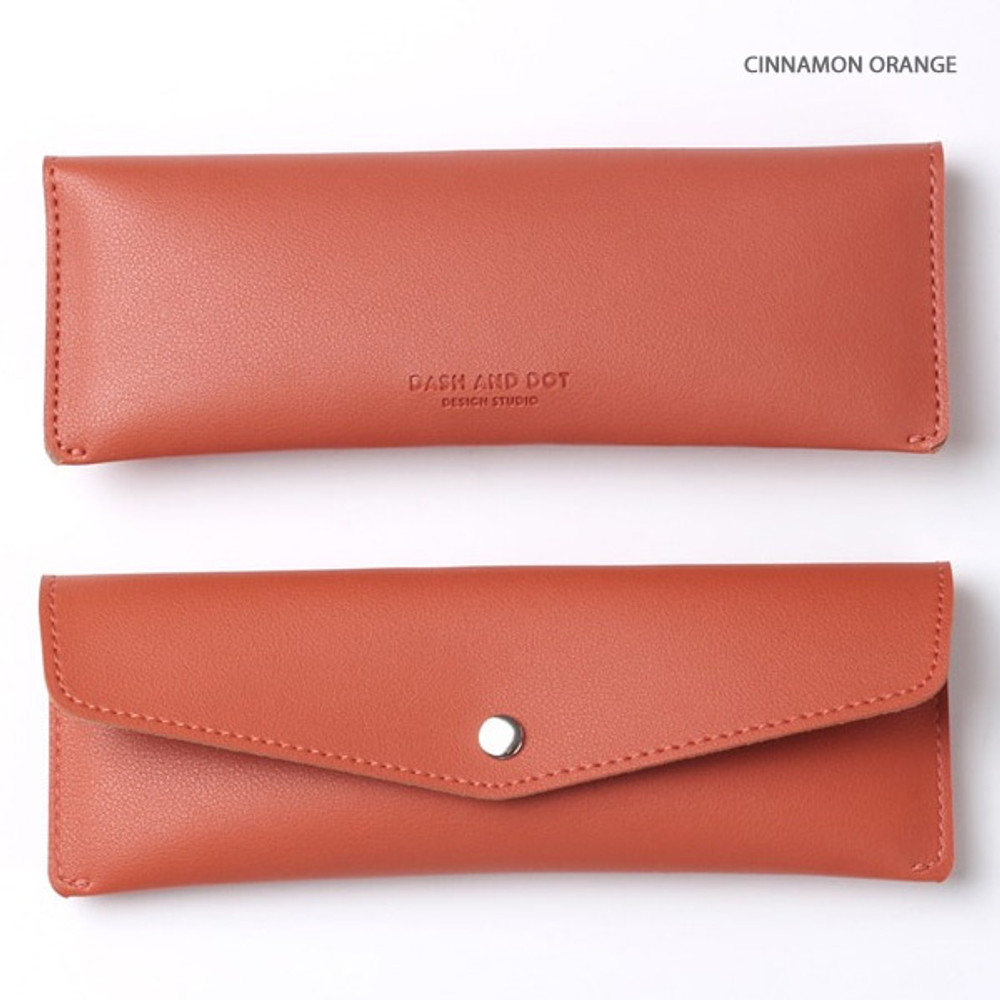 Cinnamon orange - Merci PU stitched slim pencil case pouch