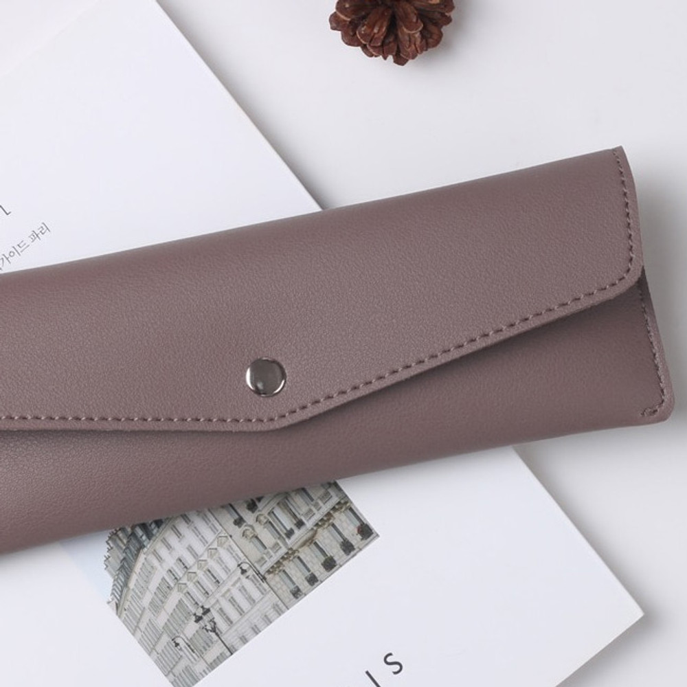 Mocha brown - Merci PU stitch slim pencil case pouch