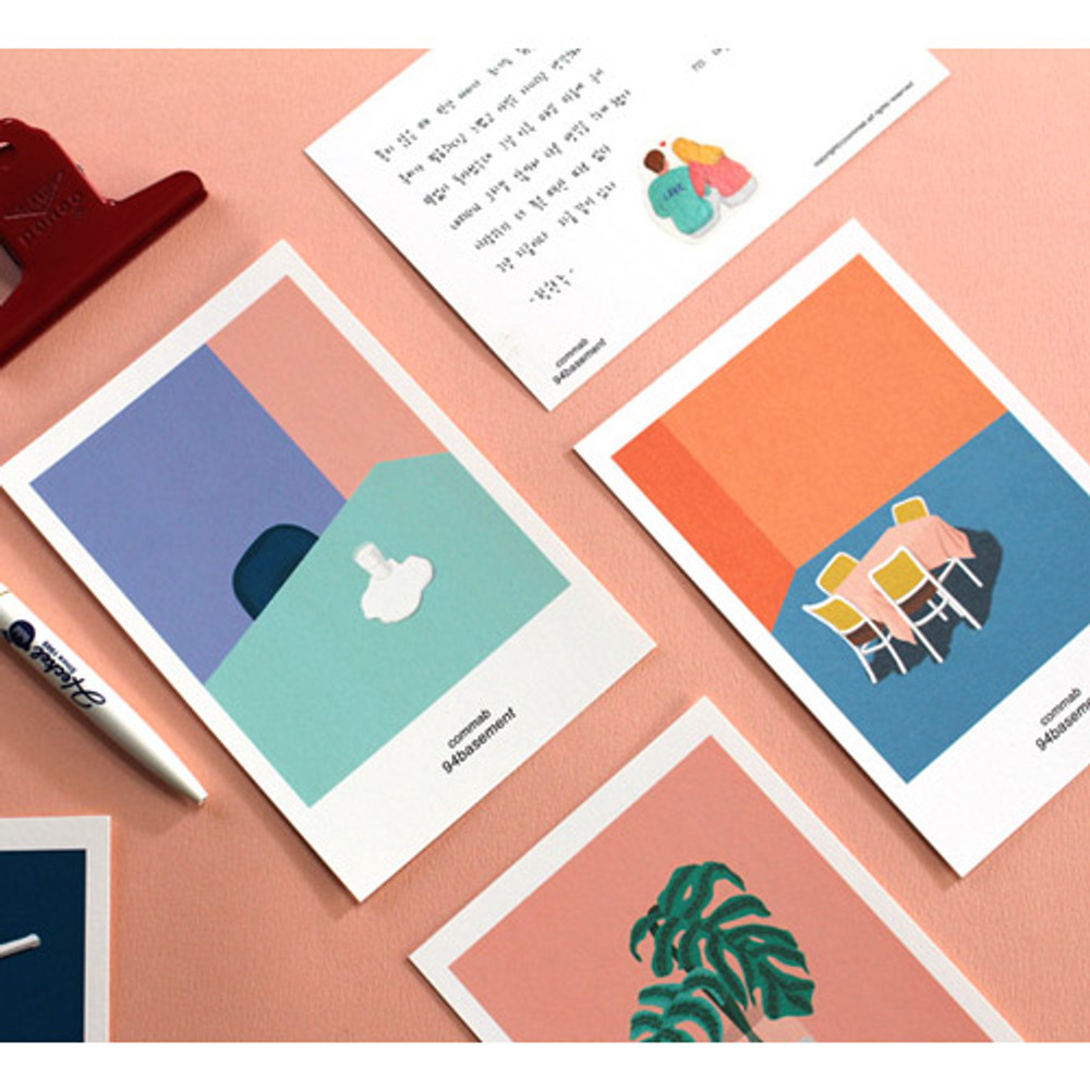 CommaB analog and modern illustration postcard 