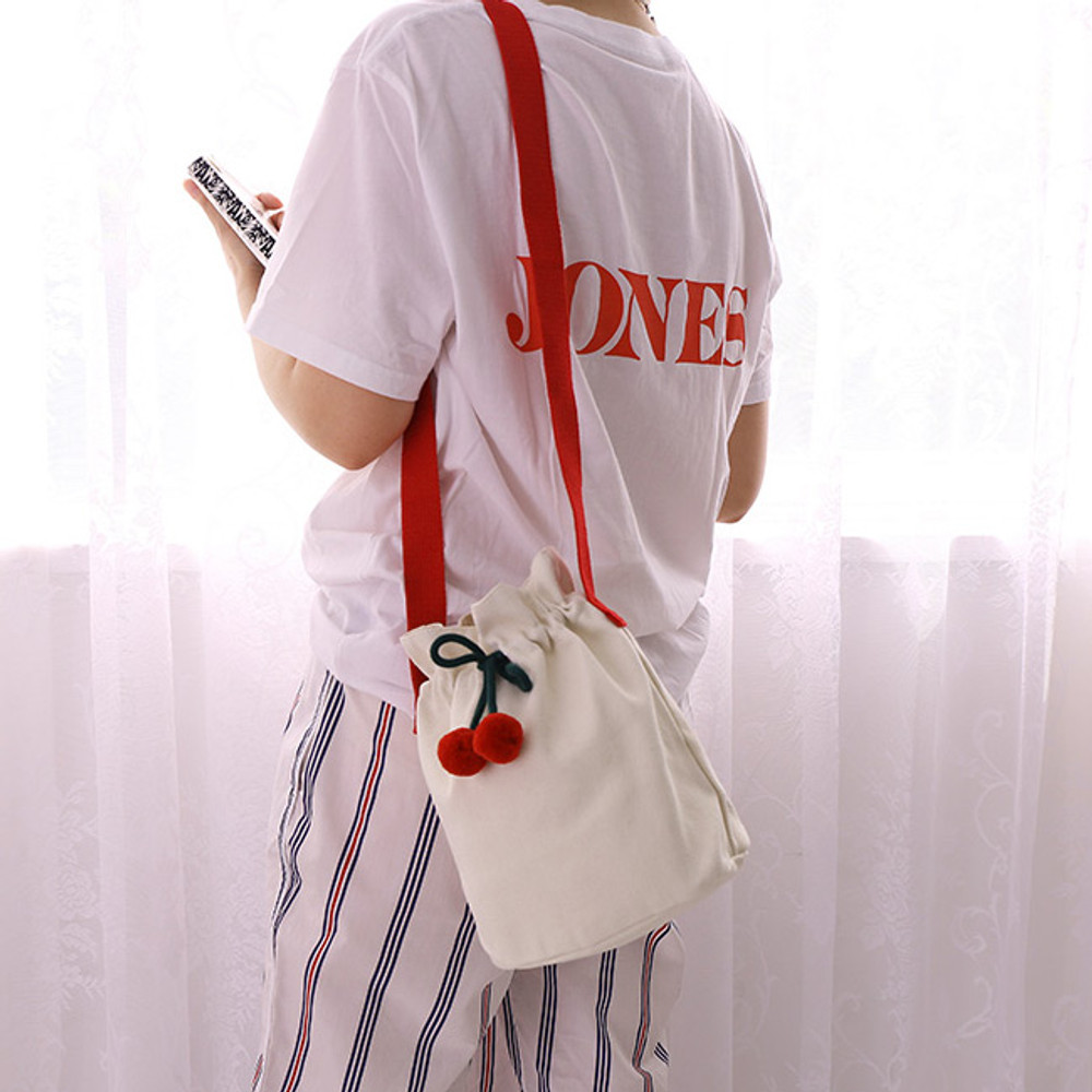 Ivory - ROMANE Cherry cotton crossbody bucket bag