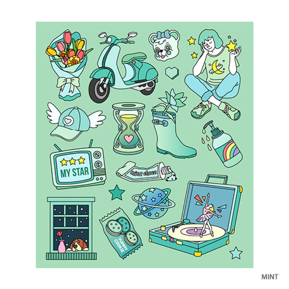 Mint - Pop illustration colorful point paper deco sticker ver2