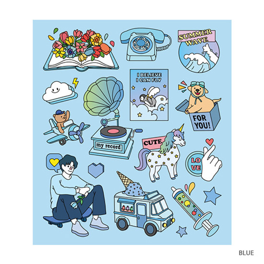 Blue - Pop illustration colorful point paper deco sticker ver2